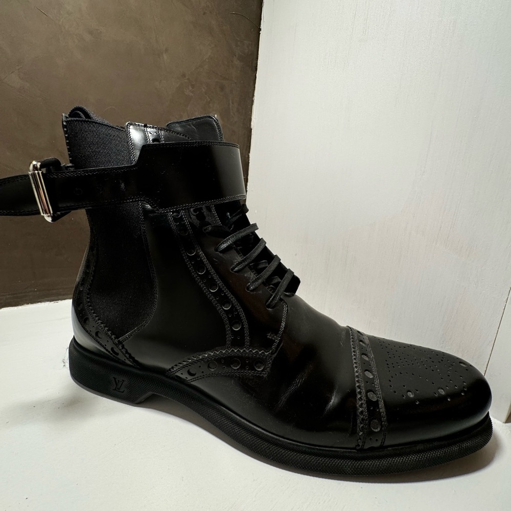 Louis Vuitton Black Leather Brogue Combat Boots - Picture 3 of 4